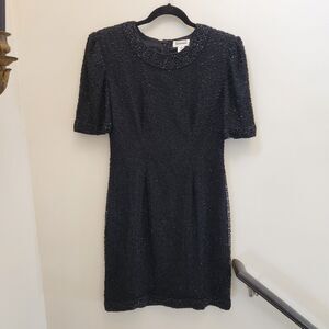 Vtg Mark & John 100% Silk Beaded Mini Dress Cocktail Black Tie Formal Glam Sz M